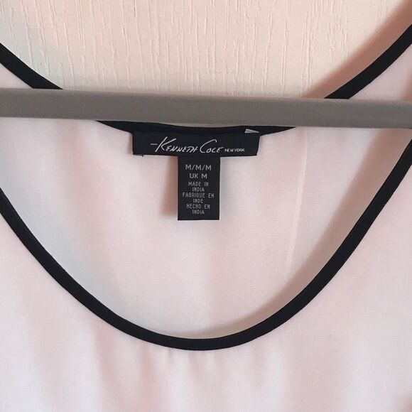 Kenneth Cole Layered Sheer White Black Trim Sleeveless Overlay Blouse Medium - Picture 6 of 6